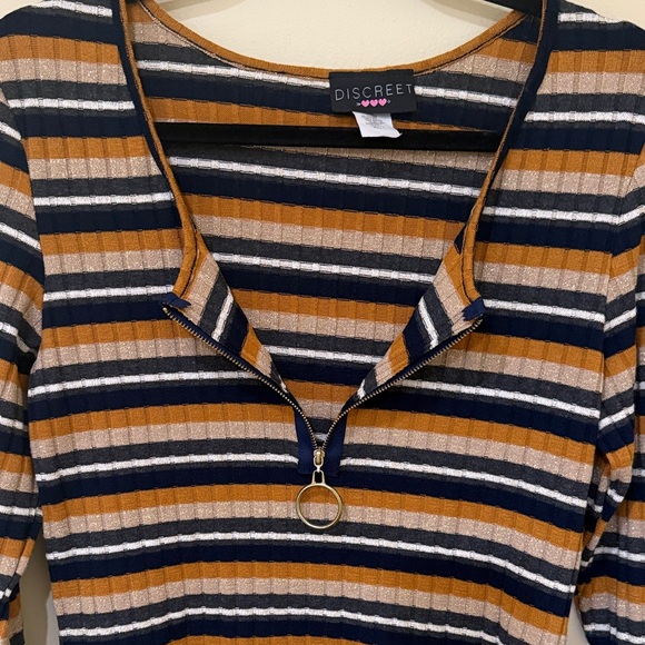 Discreet Women's Long Sleeve Crop Striped Top -Women’s cropped blouse XL Stretch - Picture 4 of 8